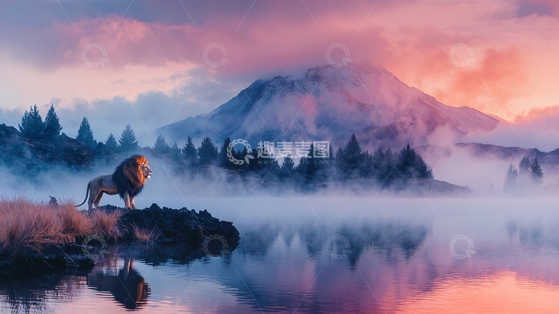 高清大图下载【趣麦麦图】雄狮眺望远山