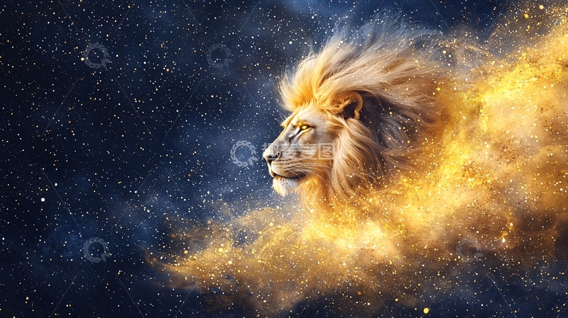 高清大图下载【趣麦麦图】星空背景的火焰狮子