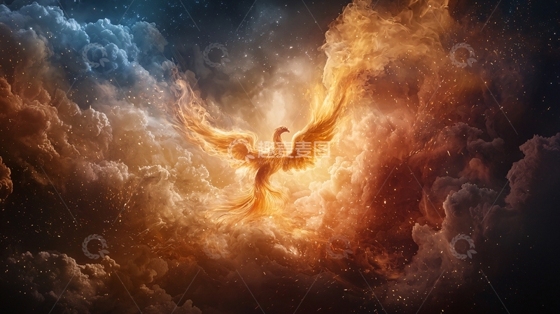 高清大图下载【趣麦麦图】金色的凤凰在云中飞翔