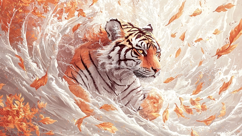 高清大图下载【趣麦麦图】秋日老虎水彩画