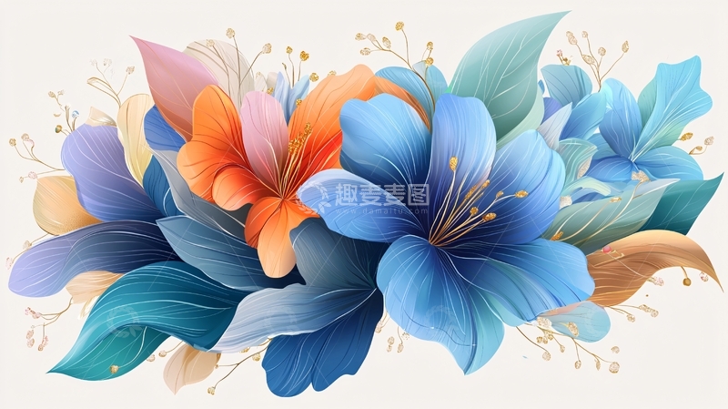 高清大图下载【趣麦麦图】梦幻色彩花卉插画素材