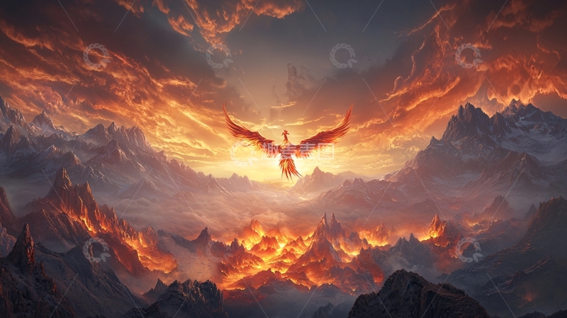 高清大图下载【趣麦麦图】火焰天空中的凤凰