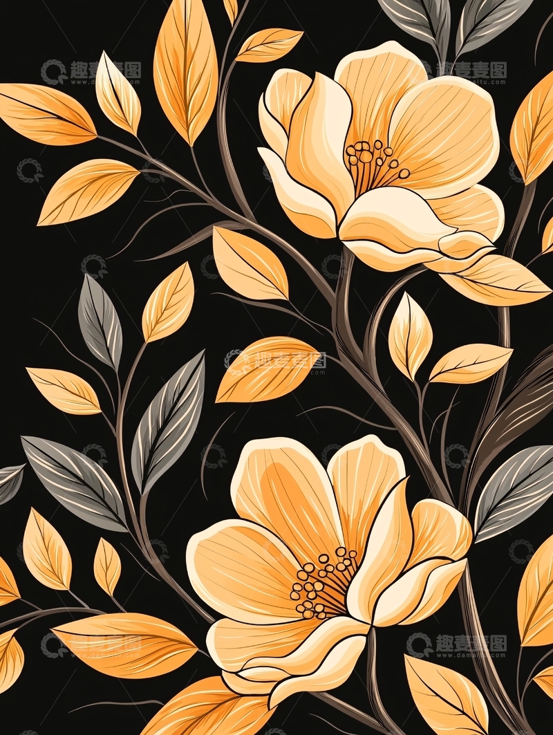 高清大图下载【趣麦麦图】秋日花卉图案背景素材