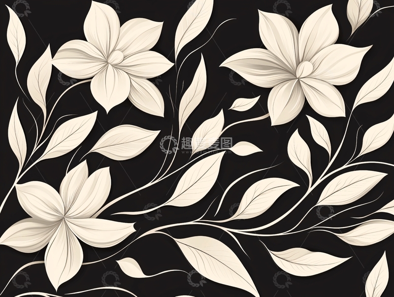 高清大图下载【趣麦麦图】黑白花卉图案背景素材
