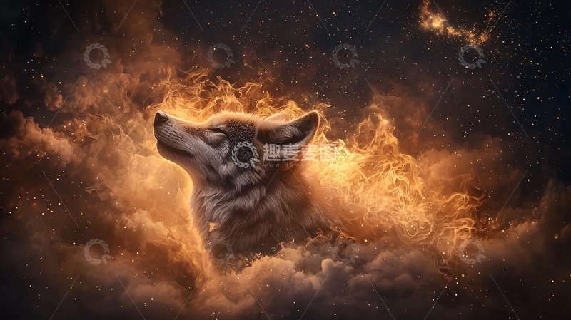 高清大图下载【趣麦麦图】夜空下的狼高清图片