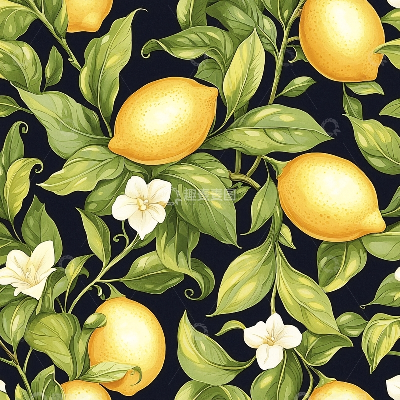 高清大图下载【趣麦麦图】柠檬花卉植物图案背景