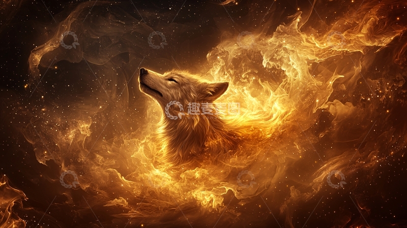高清大图下载【趣麦麦图】火焰中仰望天空的狼