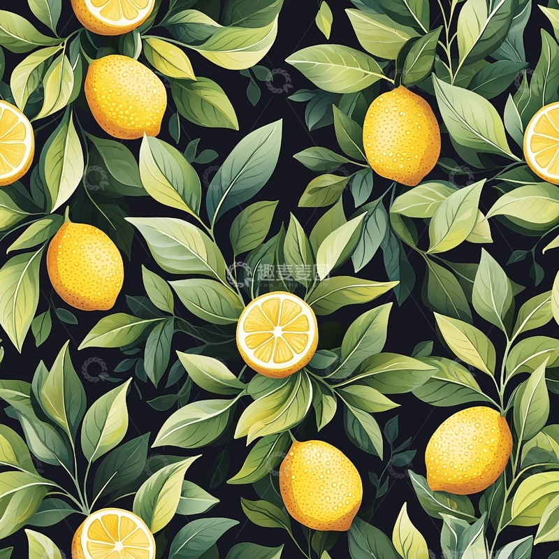 高清大图下载【趣麦麦图】柠檬与绿叶背景图案