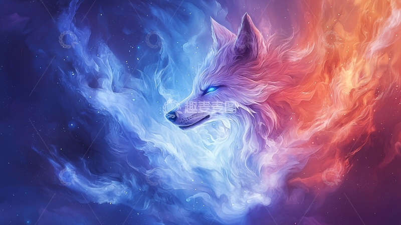 高清大图下载【趣麦麦图】星云环绕的狼