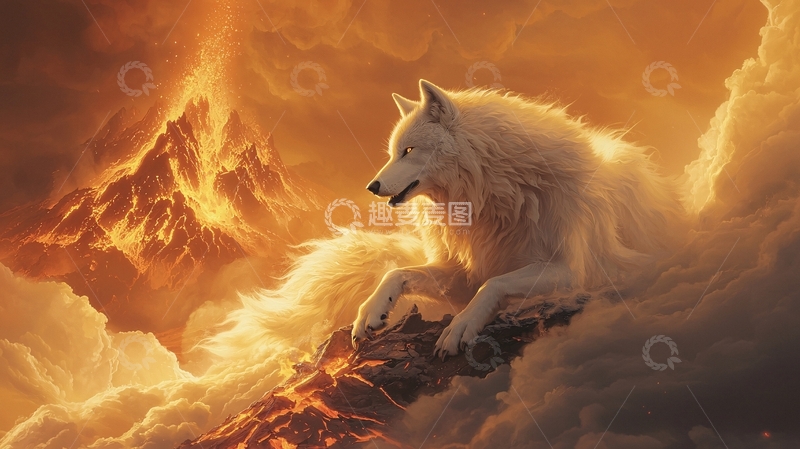 高清大图下载【趣麦麦图】云雾缭绕中的白狼