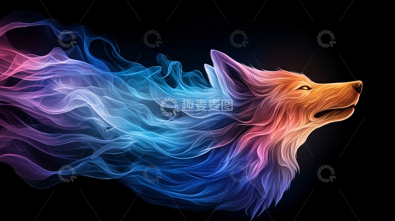 高清大图下载【趣麦麦图】彩色烟雾狼头