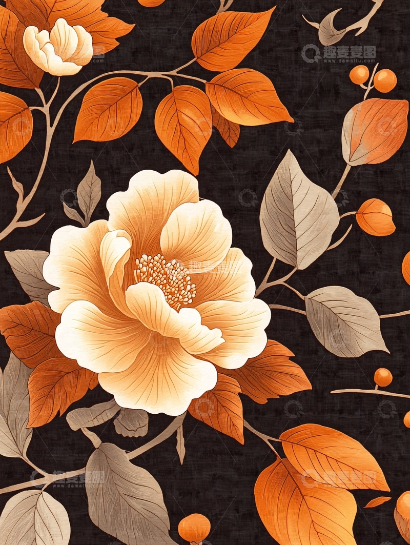 高清大图下载【趣麦麦图】秋日花卉背景图案