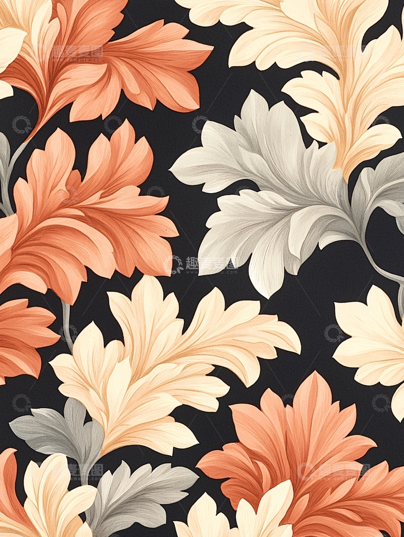 高清大图下载【趣麦麦图】复古花卉图案墙纸素材