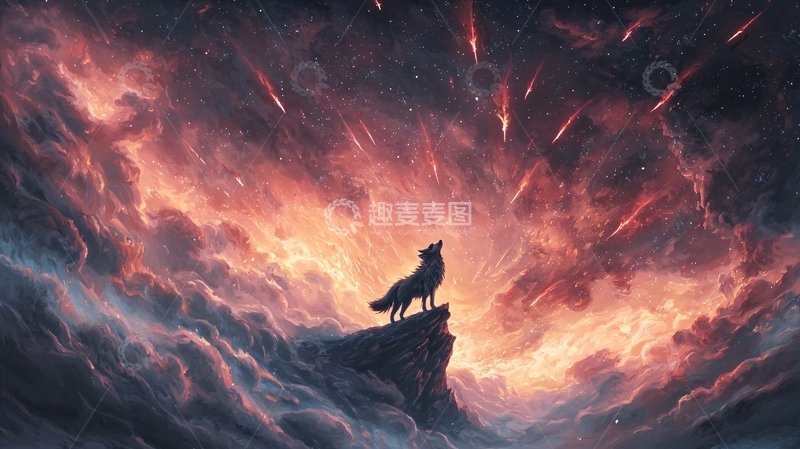 高清大图下载【趣麦麦图】星空下狼的嚎叫
