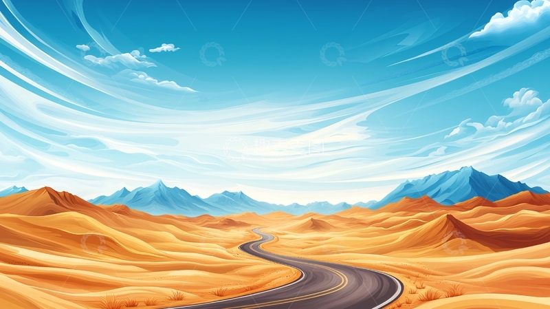 高清大图下载【趣麦麦图】沙漠公路蓝天白云