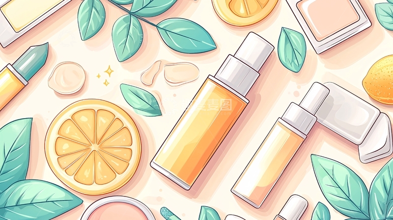 高清大图下载【趣麦麦图】化妆品与柠檬清新平面设计