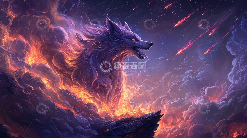 高清大图下载【趣麦麦图】宇宙星空中燃烧的狼