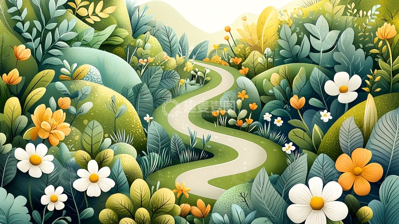 高清大图下载【趣麦麦图】弯曲小路鲜花盛开的乐园