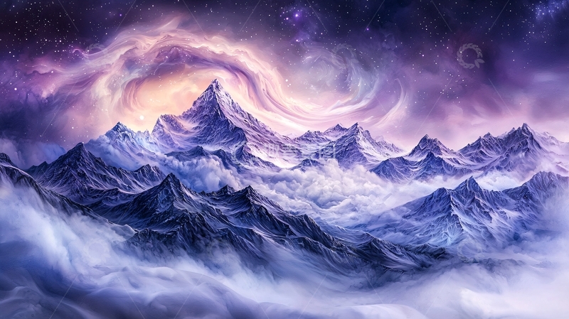 高清大图下载【趣麦麦图】梦幻雪山与星云