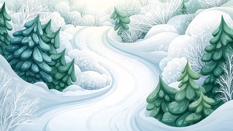 高清大图下载【趣麦麦图】雪地森林小路