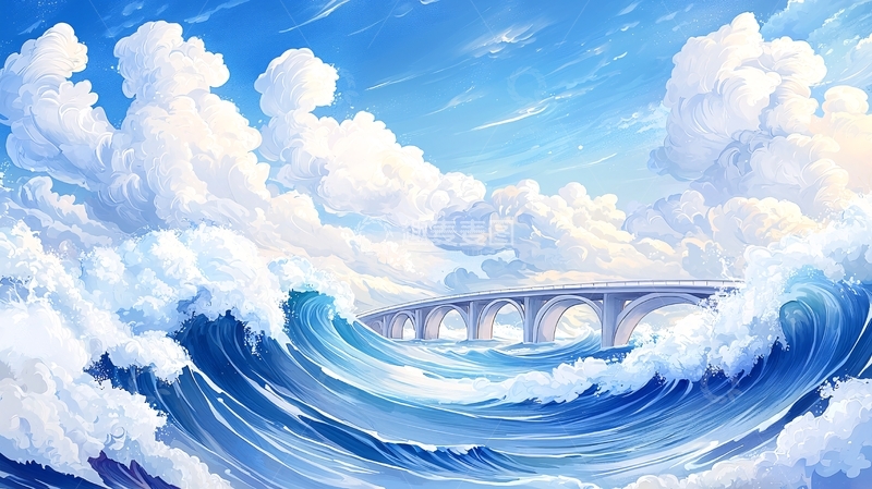 高清大图下载【趣麦麦图】梦幻海浪上的桥梁