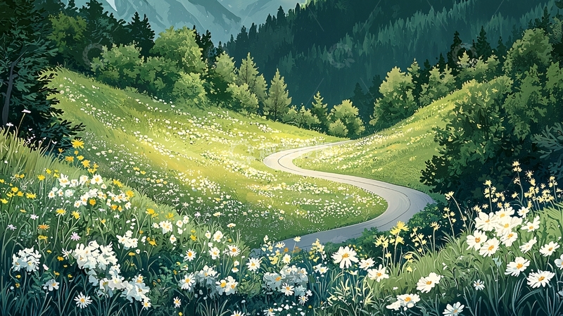 高清大图下载【趣麦麦图】绿色山坡蜿蜒小路