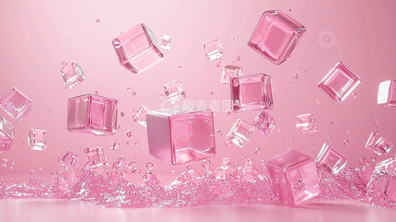 高清大图下载【趣麦麦图】粉色冰块飞溅动态效果