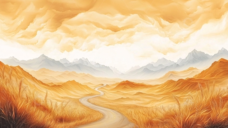 高清大图下载【趣麦麦图】金色山脉间的道路