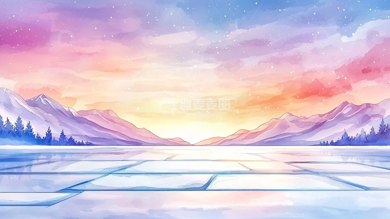 高清大图下载【趣麦麦图】冬日湖畔雪山美景