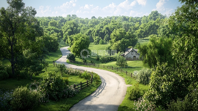 高清大图下载【趣麦麦图】蜿蜒道路穿过绿色山丘