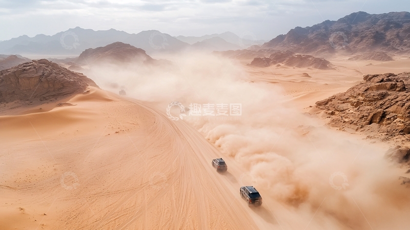 高清大图下载【趣麦麦图】沙漠越野车扬起尘土