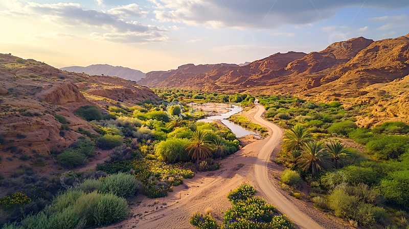 高清大图下载【趣麦麦图】山谷河流绿洲全景