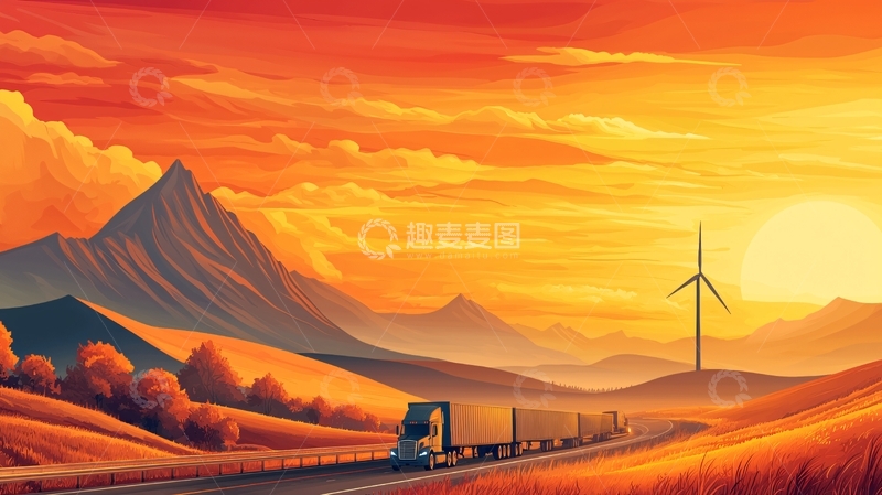 高清大图下载【趣麦麦图】金色天空下的风力发电