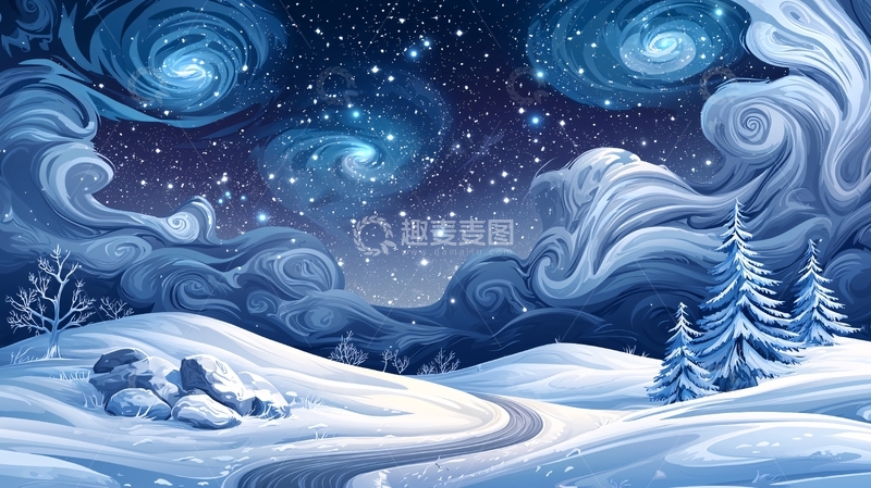 高清大图下载【趣麦麦图】星空下的冬日雪景