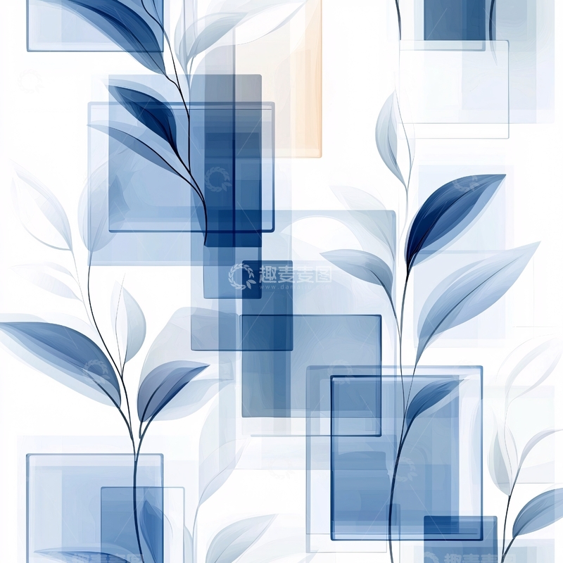 高清大图下载【趣麦麦图】蓝色抽象几何植物背景