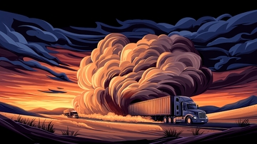 卡车排放滚滚浓烟