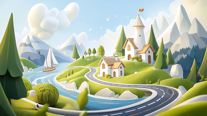 高清大图下载【趣麦麦图】卡通田园风光