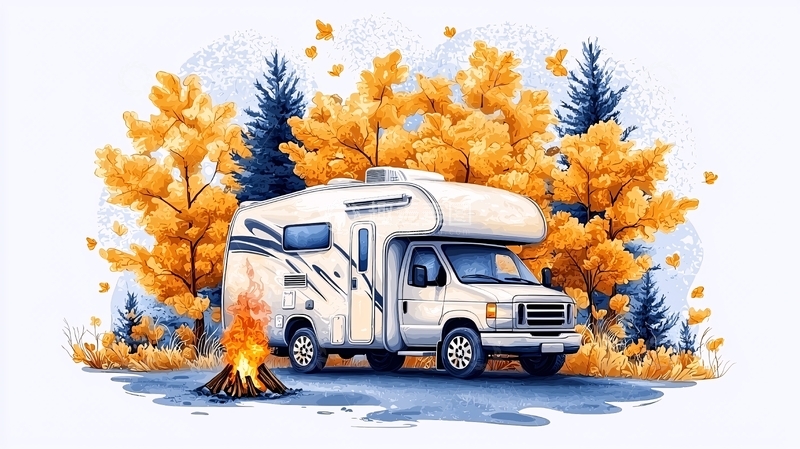 高清大图下载【趣麦麦图】白色房车秋日露营