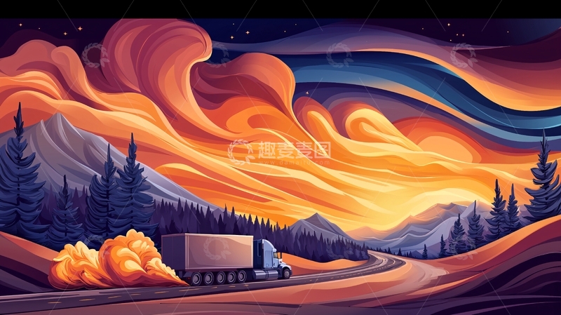 高清大图下载【趣麦麦图】货车在夜空下行驶