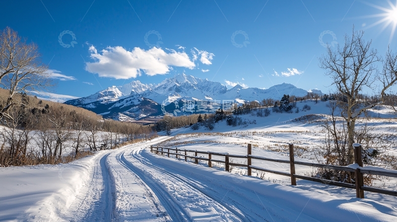 高清大图下载【趣麦麦图】冬日雪景山间小路