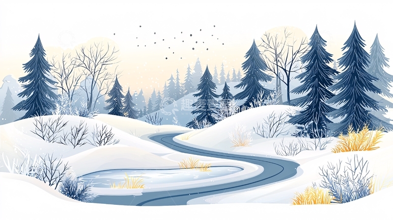 高清大图下载【趣麦麦图】雪地里的冬季小路