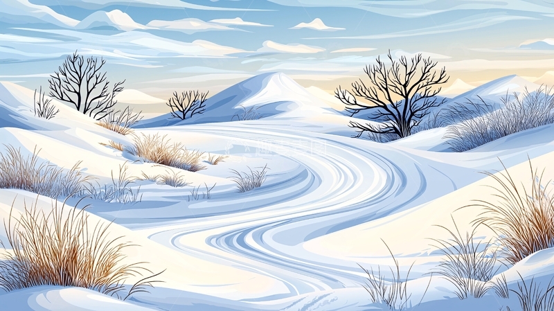高清大图下载【趣麦麦图】冬季雪地小路