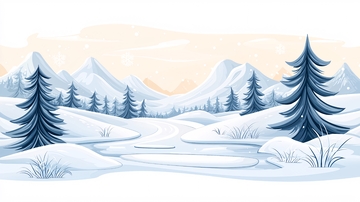 雪山森林冬季景观插画