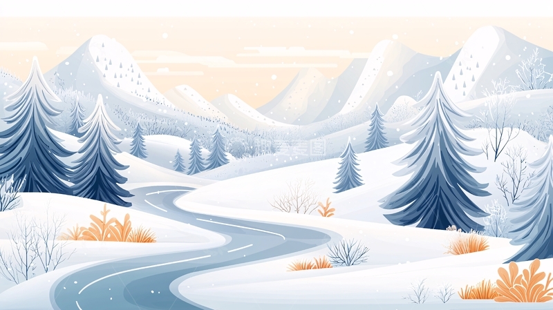 高清大图下载【趣麦麦图】雪山背景下的蜿蜒道路