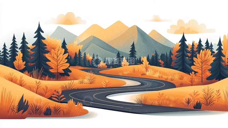 高清大图下载【趣麦麦图】蜿蜒山路的秋日美景
