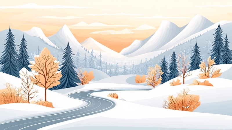 高清大图下载【趣麦麦图】冬日雪山公路景色