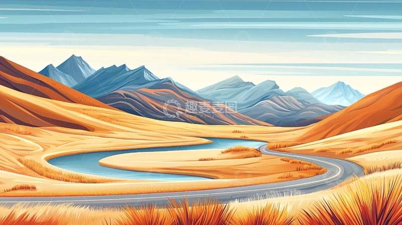 高清大图下载【趣麦麦图】蜿蜒河流山脉的风景画