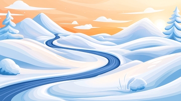 冬季雪山蜿蜒河流风景