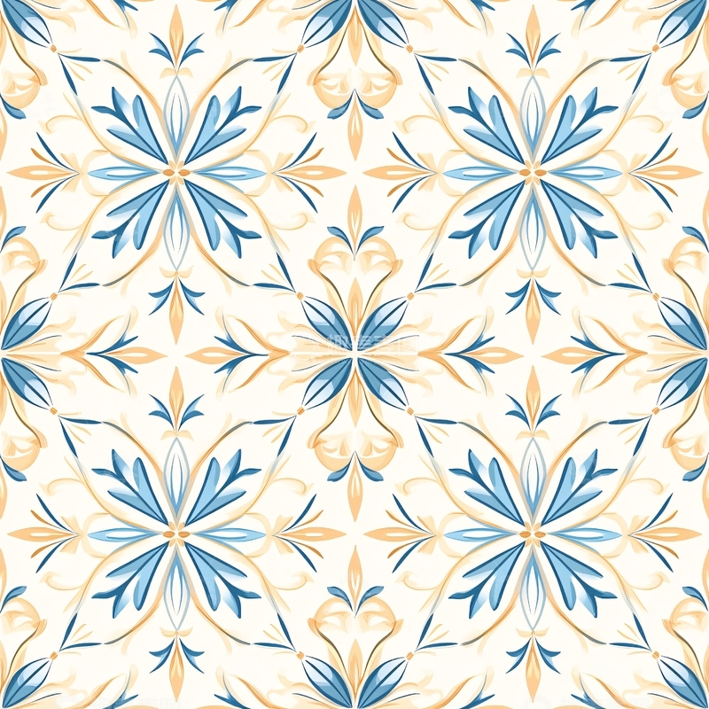 高清大图下载【趣麦麦图】蓝色花卉图案背景素材