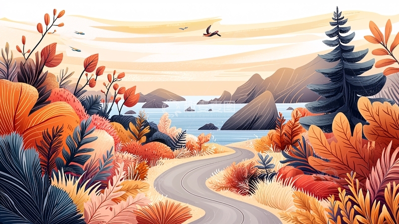 高清大图下载【趣麦麦图】秋季海边道路